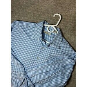 Peter Millar Button Down Shirt Men's XL Checkered Blue White Long Sleeves Cotton